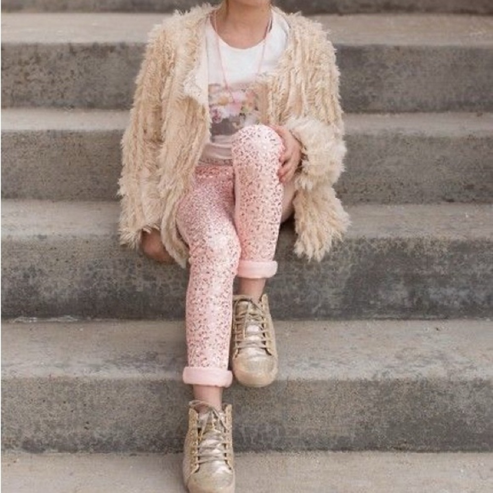 NWT Joyfolie Juno Legging in rose gold sequin crushed velvet size 10